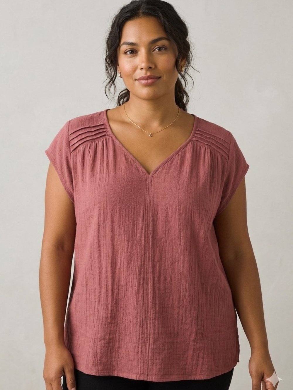 PerSeption Concept Mauve Pink Pleated V-Neck Blouse Top Size L